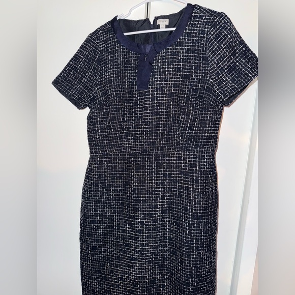 J Crew Womens Navy Blue & White Bowtie Tweed Short Sleeve A-line Preppy Dress 12 - Picture 8 of 8